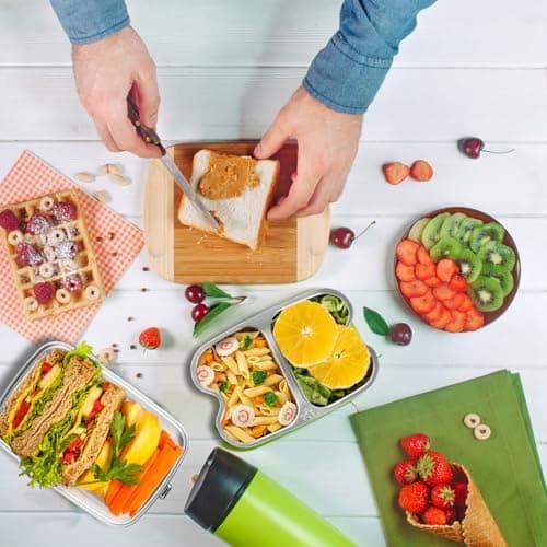 Kinder Brotdose WuGU 5-Fach Auslauf Sicher 1300 ml Grüne Lunchbox für Schule und Ausflüge