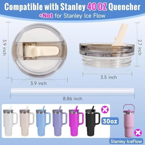 Stanley Cup Auslaufsicher Deckel 2 Stück Abnehmbar für 40oz Becher mit 2 Trinkhalmen Wiederverwendbar