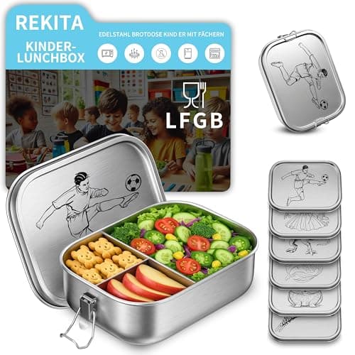 REKITA Edelstahl Brotdose Kind er mit Fächern - Personalisierte Lunchbox für Schule, Ausflüge und Jausen, 850ML Vesperdo