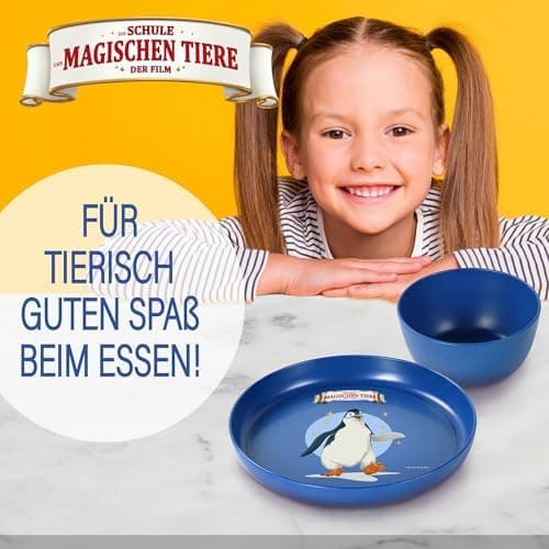 AWAVE Die Schule der Magischen Tiere Kinder Teller Set 4-teilig 18,5 cm rPET Geschirr ohne Melamin für Jüngste Rabe Henr