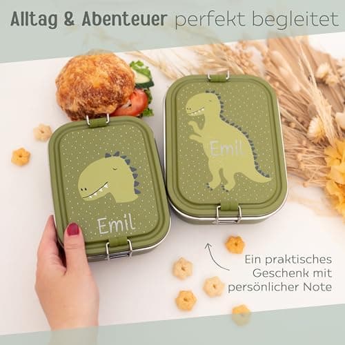 Wunderwunsch TRIXIE Edelstahl Lunchbox für Kinder, individuell mit deinem Namen persönliche Fuchslunchbox, perfekt zur E