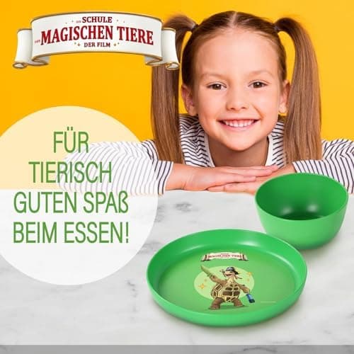 AWAVE Die Schule der Magischen Tiere Kinder Teller Set 4-teilig 18,5 cm rPET Geschirr ohne Melamin für Jüngste Rabe Henr