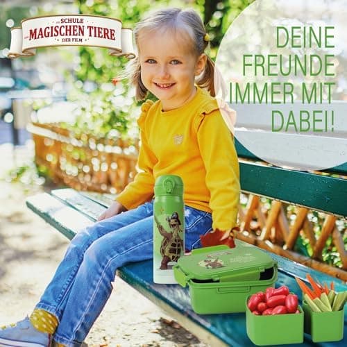 AWAVE Henrietta Snackbox Brotdose Kinder rPET Grün – Unterteilung, Auslaufsicher, Pausenbox für Schule und Picknick