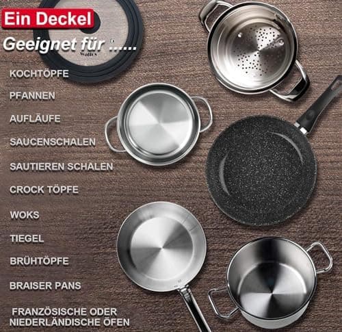 Walfos Universaldeckel Ø 28, 26 und 24 - Hitzebeständige Topfdeckel für Töpfe und Pfannen
| Walfos Hitzebeständige Univ