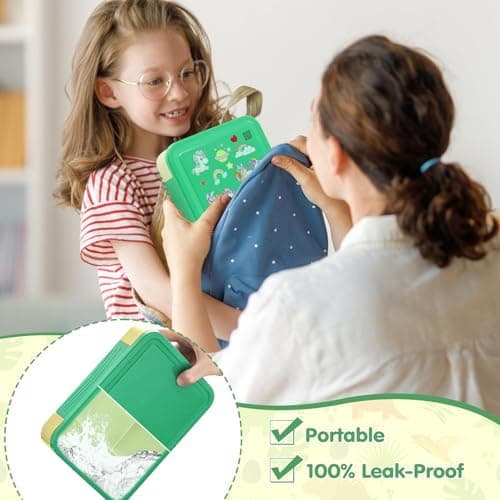 Kinder Brotdose WuGU 5-Fach Auslauf Sicher 1300 ml Grüne Lunchbox für Schule und Ausflüge