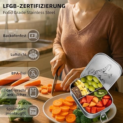 REKITA Edelstahl Brotdose Kind er mit Fächern - Personalisierte Lunchbox für Schule, Ausflüge und Jausen, 850ML Vesperdo