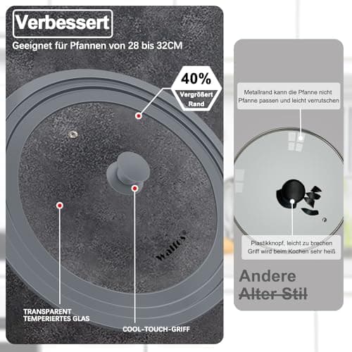 Walfos Universaldeckel Ø 28, 26 und 24 - Hitzebeständige Topfdeckel für Töpfe und Pfannen
| Walfos Hitzebeständige Univ