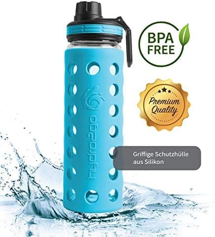 Hydro2go Glas-Trinkflasche mit Silikonhülle – Spülmaschinenfest, 100% Auslaufsicher & BPA-frei – Ideal für Kinder & Fami