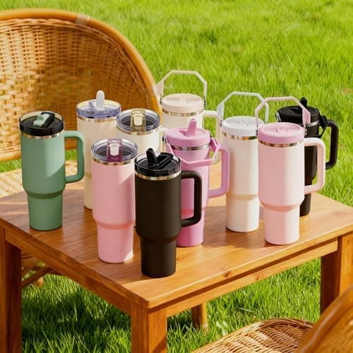 Stanley Cup Deckel Auslaufsicher Dicht + Stanley Flip Straw Deckel + 360°-Reinigung (A-Rose Quartz, 40oz/1.18L)  
Stanle