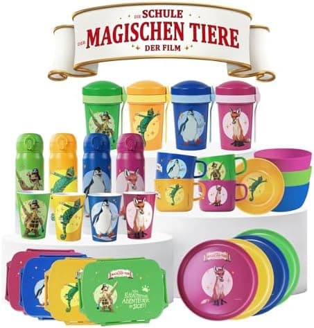 AWAVE Die Schule der Magischen Tiere Kinder Teller Set 4-teilig 18,5 cm rPET Geschirr ohne Melamin für Jüngste Rabe Henr