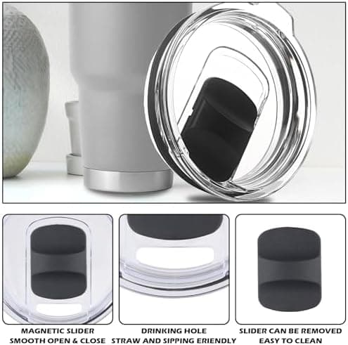 Dokeno transparente Ersatzdeckel für Becher (2 Stück 850 ML, Reiseversandsafe, Magneßschaltlatch, Schwarz) (B)  
Dokeno
