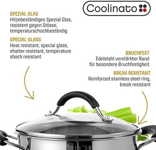 Coolinato Backofenfester Glasdeckel 26cm für Töpfe und Pfannen
| Coolinato Silikongriff Glasdeckel 26cm komplett backof