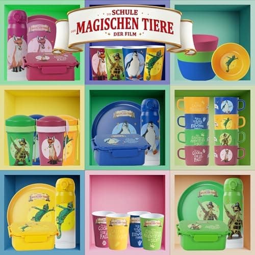 AWAVE Müslibecher To Go - Magische Tiere Schule 540 ml rPET Grün Henrietta, Joghurt-Früchte-Suppe Becher mit Löffel, Aus