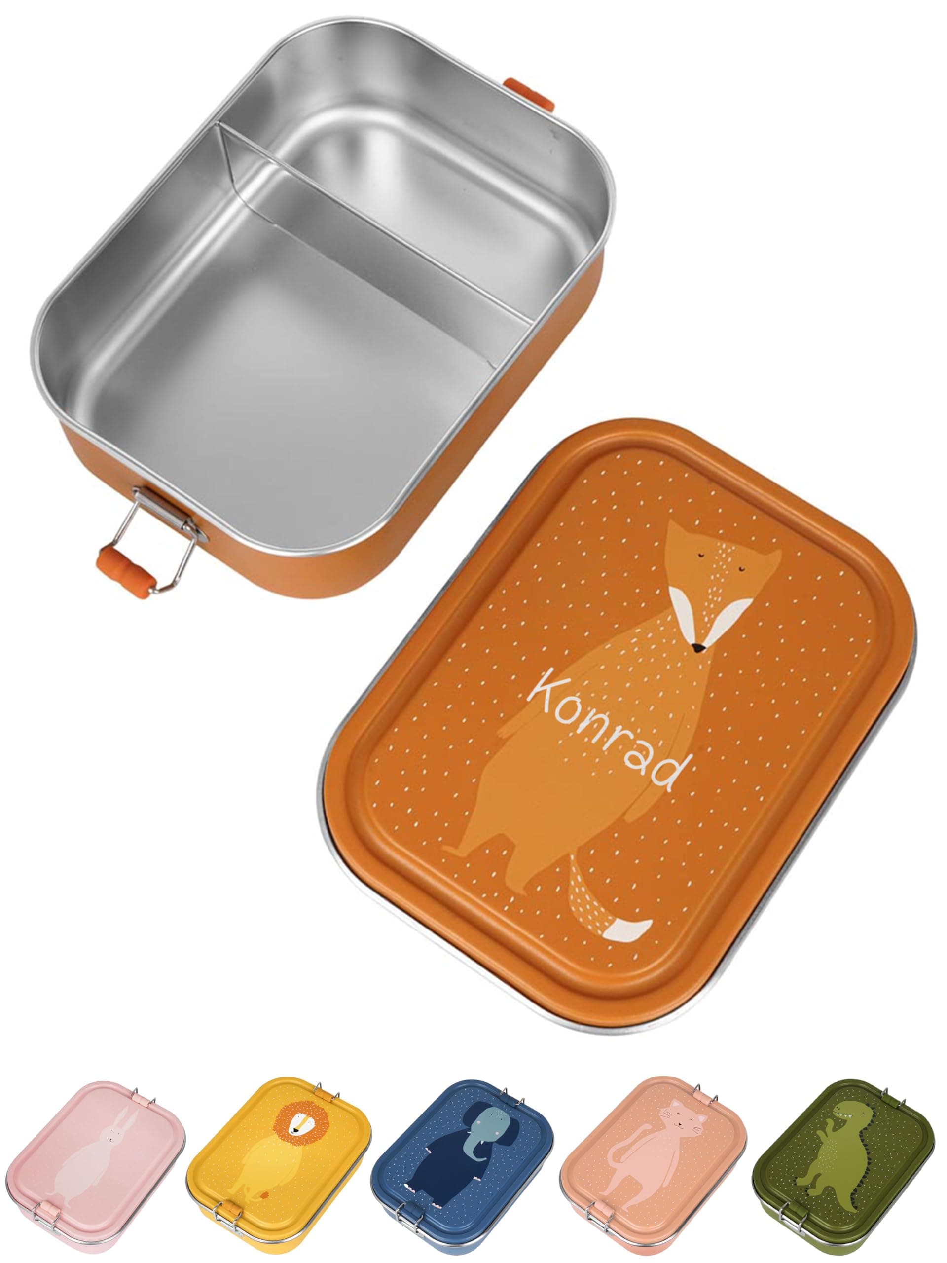 Wunderwunsch TRIXIE Edelstahl Lunchbox für Kinder, individuell mit deinem Namen persönliche Fuchslunchbox, perfekt zur E