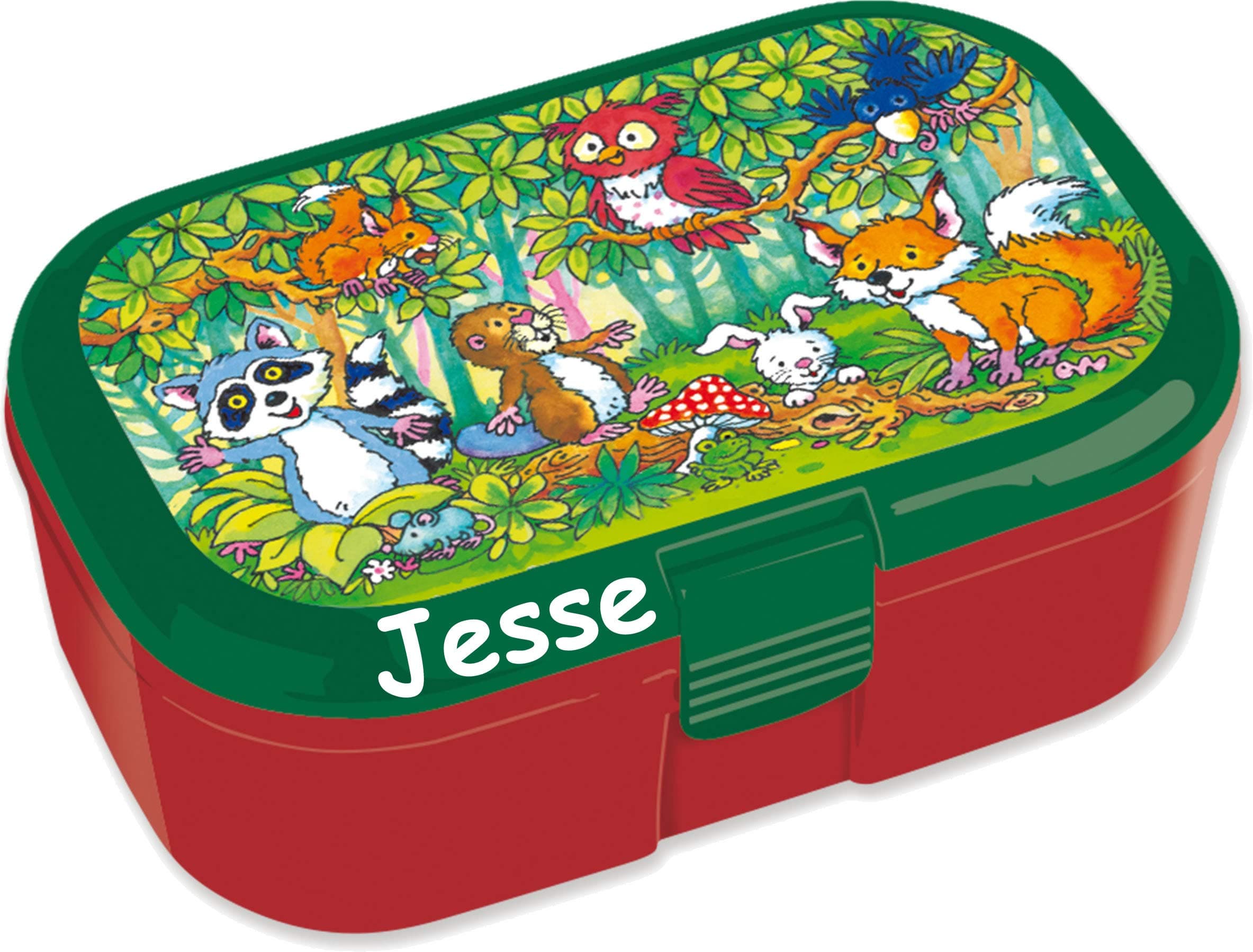Lutz Mauder Lunchbox Waldtiere Plus Namensdruck für Kinder | Brotdose Schule & Kindergarten | Vesperdose mit Namensdruck