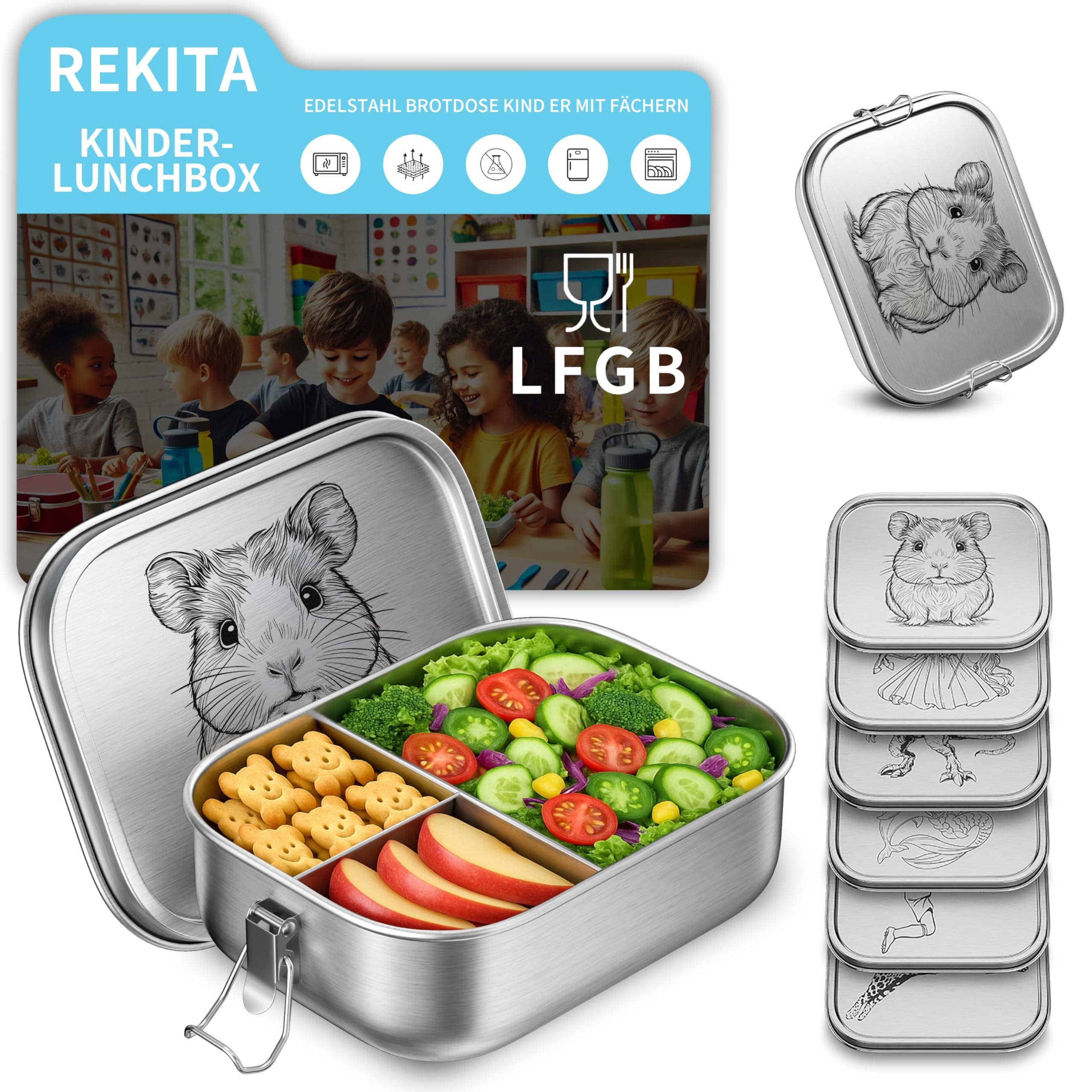 REKITA Edelstahl Brotdose Kind er mit Fächern - Personalisierte Lunchbox für Schule, Ausflüge und Jausen, 850ML Vesperdo