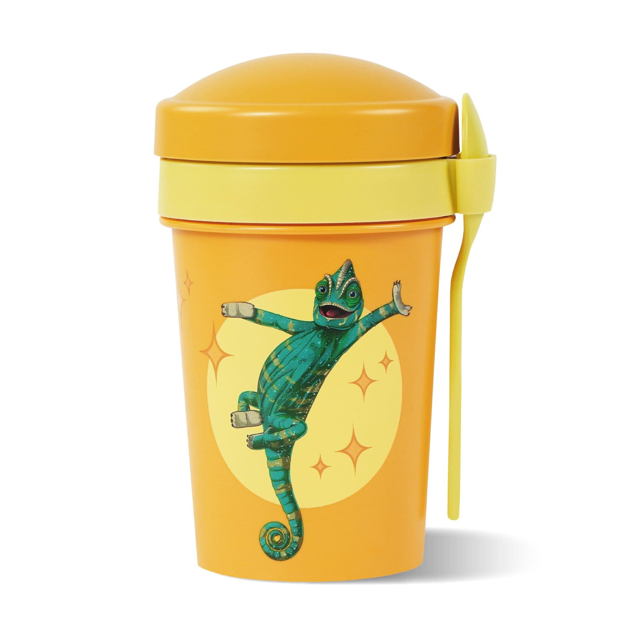 AWAVE Müslibecher To Go rPET Gelb 540 ml für Kinder und Erwachsene - Auslaufsicher, Lunchpot für Schule, Kindergarten un